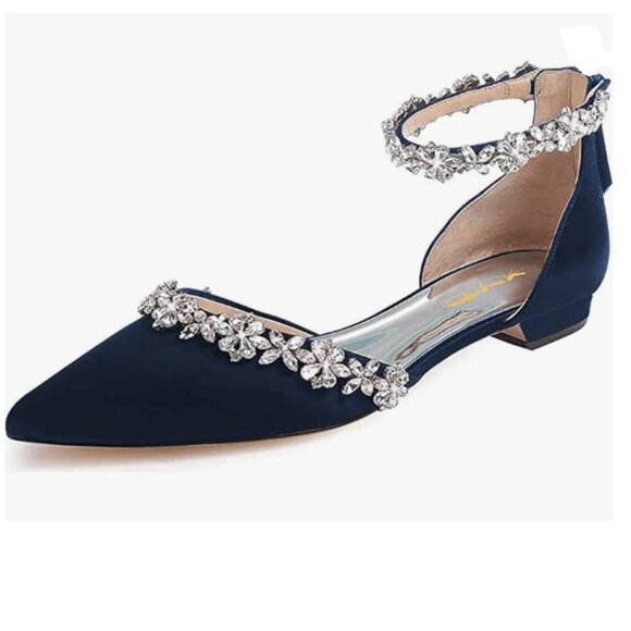 XYD Navy Blue Rhinestone Embellished Sandals - Picture 1 of 8